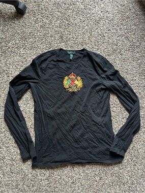 Vintage Ralph Lauren Blouse Medium Logo Old Money Christmas Winter Long Sleeves